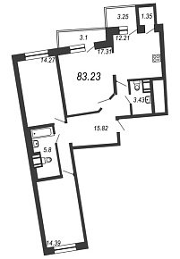 Приморский квартал, III кв. 2021, 3 комнаты, 83.23 м2