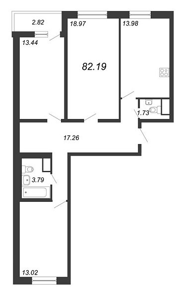 Приморский квартал, III кв. 2022, 3 комнаты, 82.19 м2