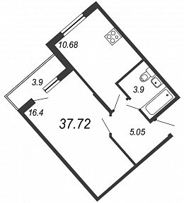 Новое Сертолово, IV кв. 2021, 1 комната, 37.72 м2