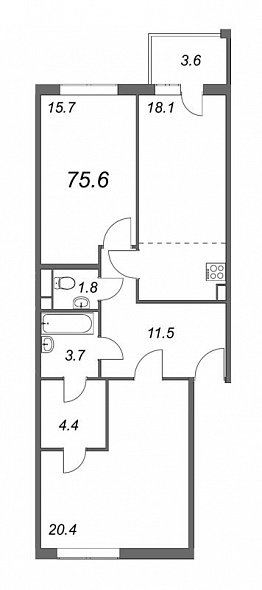 Inkeri, III кв. 2022, 2 комнаты, 75.60 м2