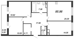 Ariosto, III кв. 2021, 3 комнаты, 95.96 м2