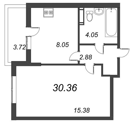 Полис на Комендантском, IV кв. 2021, 1 комната, 30.36 м2