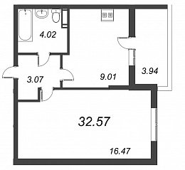 Полис на Комендантском, IV кв. 2021, 1 комната, 32.57 м2