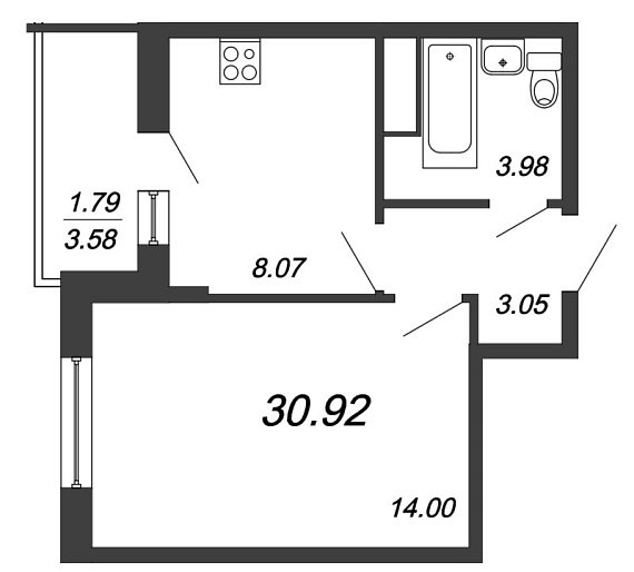 Полис на Комендантском, IV кв. 2021, 1 комната, 30.92 м2