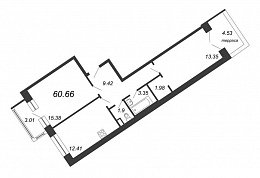 Ariosto, III кв. 2021, 2 комнаты, 60.66 м2