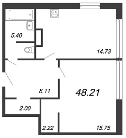 Ariosto, III кв. 2021, 1 комната, 48.21 м2