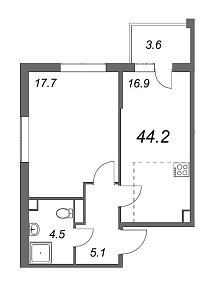Inkeri, III кв. 2022, 1 комната, 44.20 м2