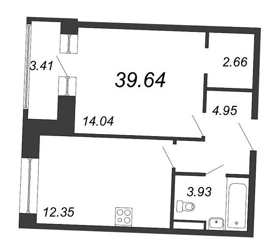 Ariosto, III кв. 2021, 1 комната, 39.64 м2