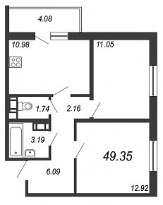 IQ Гатчина, IV кв. 2020, 2 комнаты, 49.35 м2