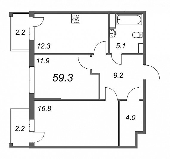 Inkeri, III кв. 2022, 2 комнаты, 59.30 м2