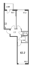 Inkeri, III кв. 2022, 2 комнаты, 62.20 м2