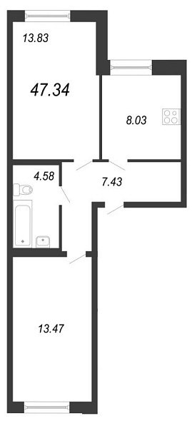 Северный вальс, III кв. 2022, 2 комнаты, 47.34 м2