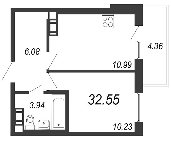 IQ Гатчина, III кв. 2021, 1 комната, 32.55 м2
