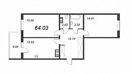 IQ Гатчина, IV кв. 2022, 2 комнаты, 64.03 м2