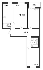 Приморский квартал, III кв. 2022, 3 комнаты, 82.19 м2