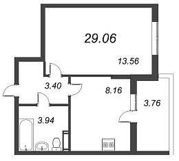 Полис на Комендантском, IV кв. 2021, 1 комната, 29.06 м2