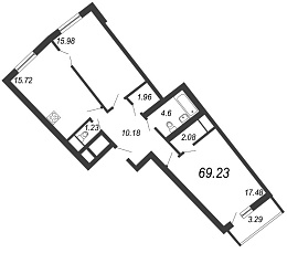 Приморский квартал, III кв. 2022, 2 комнаты, 69.23 м2