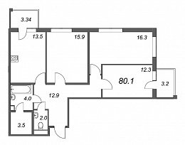 Inkeri, III кв. 2022, 3 комнаты, 80.10 м2