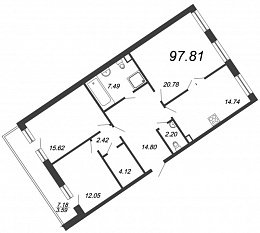 Ariosto, IV кв. 2020, 3 комнаты, 97.81 м2