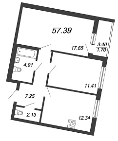 ID Murino, III кв. 2021, 2 комнаты, 57.39 м2