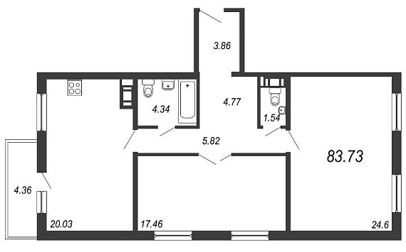 IQ Гатчина, IV кв. 2020, 2 комнаты, 83.73 м2