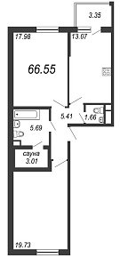 Inkeri, III кв. 2021, 2 комнаты, 66.55 м2