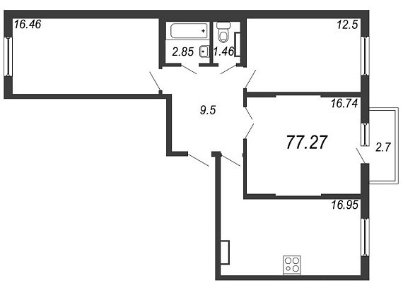 Новое Сертолово, IV кв. 2021, 3 комнаты, 77.27 м2