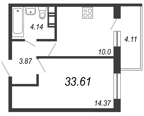 IQ Гатчина, III кв. 2021, 1 комната, 33.61 м2