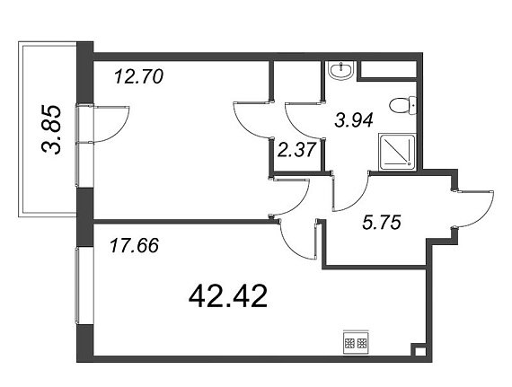 Новоорловский, III кв. 2021, 1 комната, 42.42 м2