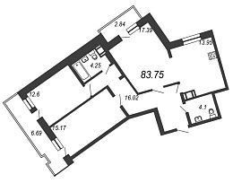 Приморский квартал, III кв. 2021, 3 комнаты, 83.75 м2