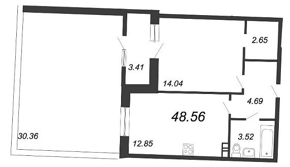 Ariosto, III кв. 2021, 1 комната, 48.56 м2