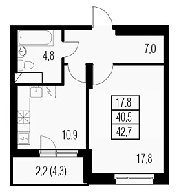 Жемчужный Каскад, IV кв. 2020, 1 комната, 42.70 м2