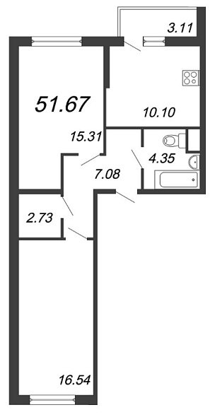 Материк, III кв. 2021, 2 комнаты, 57.67 м2