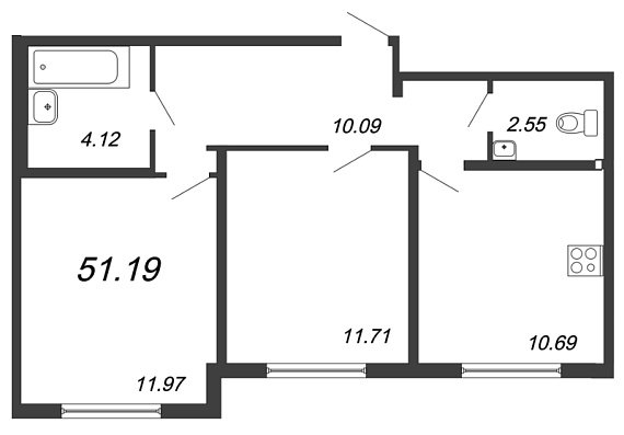 Шуваловский, IV кв. 2020, 2 комнаты, 51.19 м2