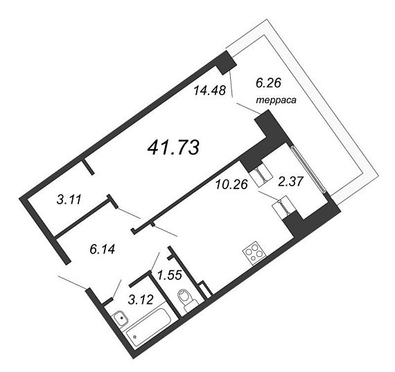 Ariosto, III кв. 2021, 1 комната, 41.73 м2