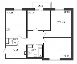 Приморский квартал, III кв. 2022, 3 комнаты, 88.97 м2