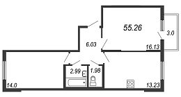 Новое Сертолово, IV кв. 2021, 2 комнаты, 55.26 м2