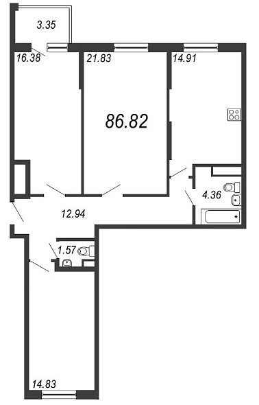 Inkeri, III кв. 2021, 3 комнаты, 86.82 м2