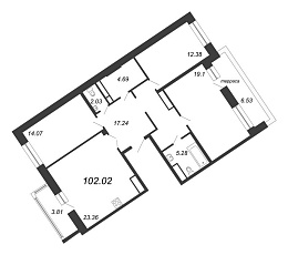 Ariosto, III кв. 2021, 3 комнаты, 102.02 м2