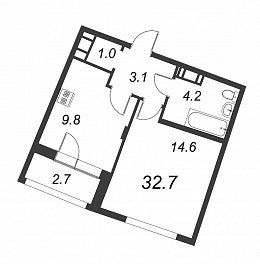 Ultra City, II кв. 2022, 1 комната, 32.70 м2