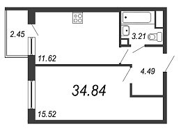 Inkeri, III кв. 2021, 1 комната, 34.84 м2