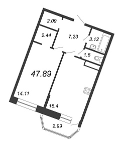 Ariosto, III кв. 2021, 1 комната, 47.89 м2