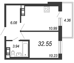 IQ Гатчина, III кв. 2021, 1 комната, 32.55 м2