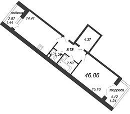 Ariosto, IV кв. 2020, 1 комната, 46.86 м2
