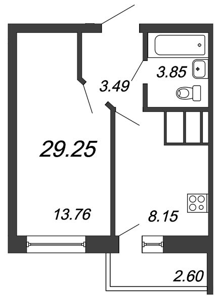 Приневский, IV кв. 2021, 1 комната, 29.25 м2