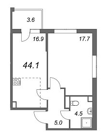 Inkeri, III кв. 2022, 1 комната, 44.10 м2