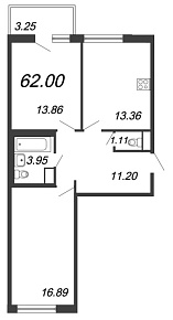 Новый Лесснер, IV кв. 2021, 2 комнаты, 62.00 м2
