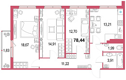 Геометрия, II кв. 2021, 3 комнаты, 78.03 м2