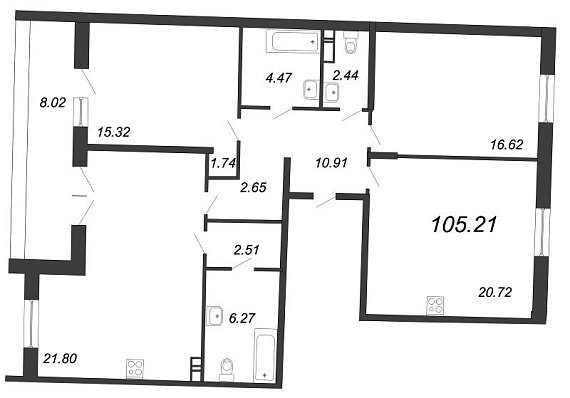 Ariosto, III кв. 2021, 3 комнаты, 105.21 м2