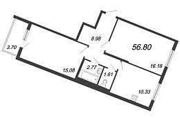 Новое Сертолово, IV кв. 2021, 2 комнаты, 56.80 м2